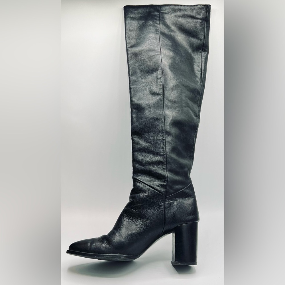 MASSIMO DUTTI Tall Black Leather Boots Size 36
